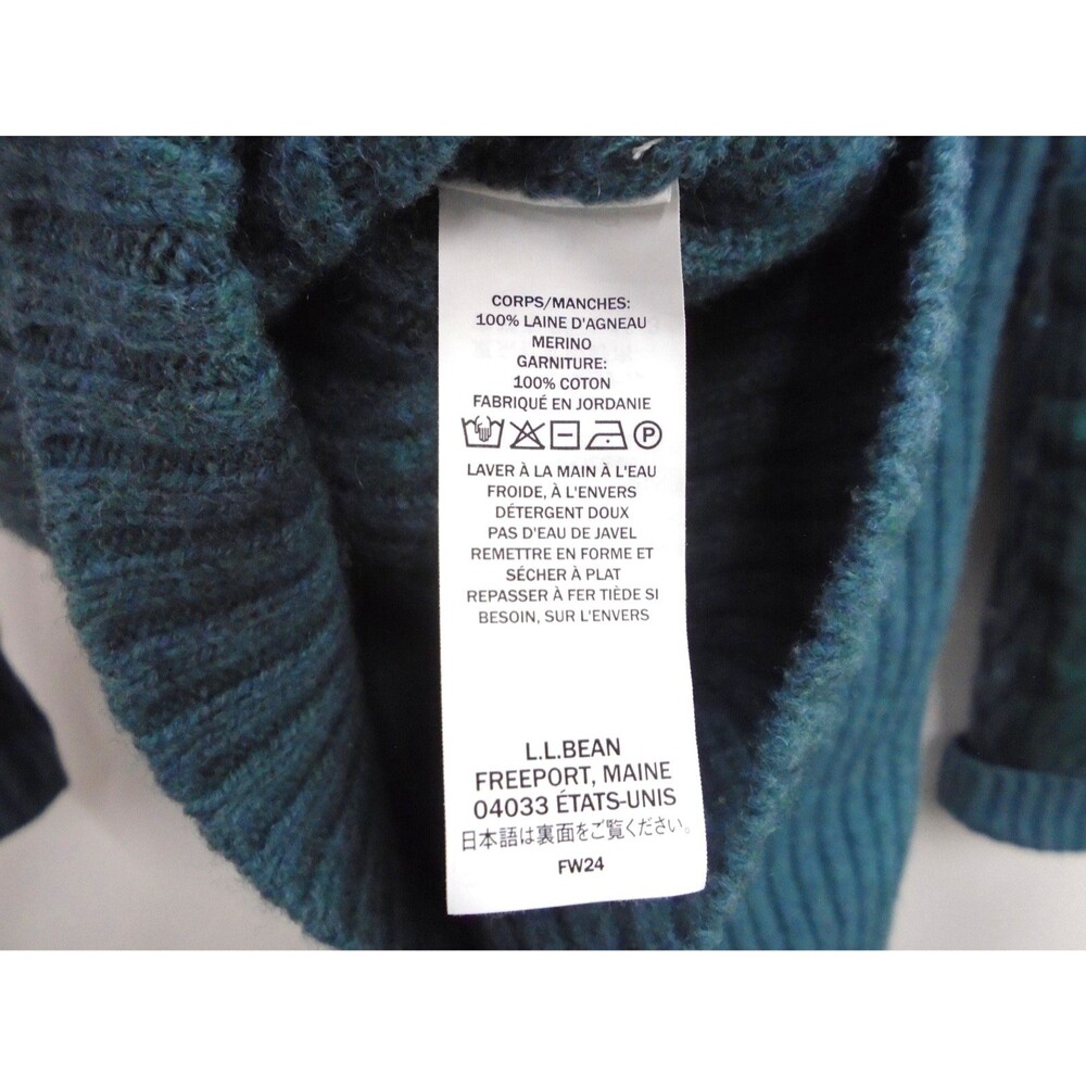 LL Bean Commando Sweater Women Large Full Zip Merino Lambswool Spruce Green Blue - Picture 10 of 10